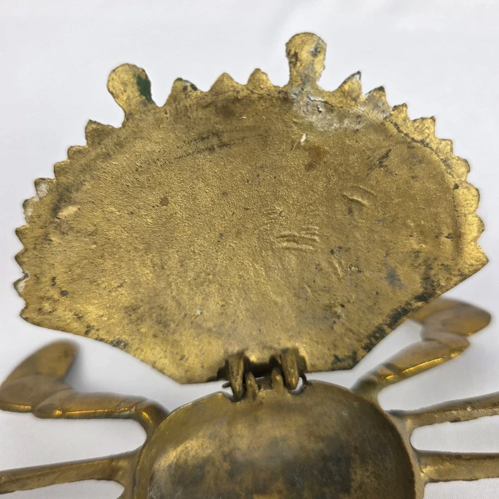 Vintage Brass Crab Trinket Box Hinged Lid Coastal Nautical Decor 7x5x2